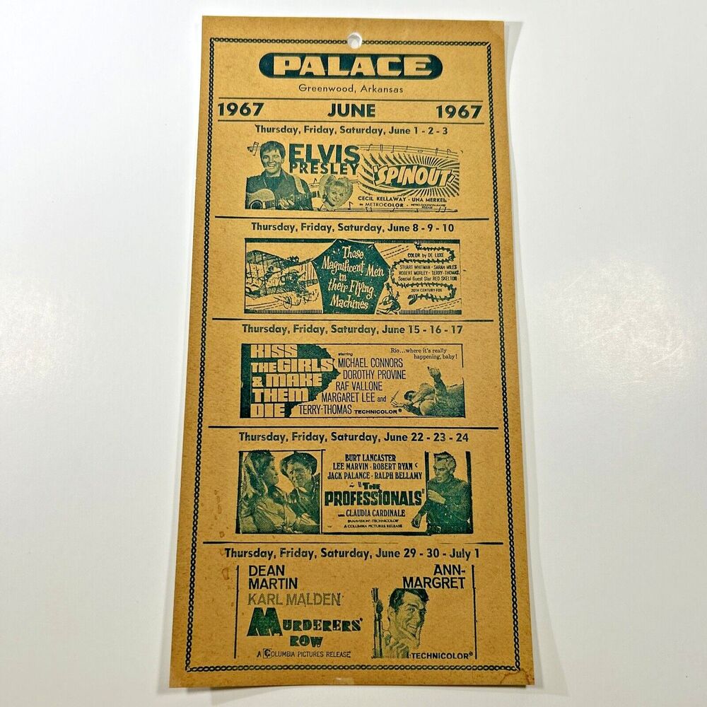 June 1967 Movie Program Palace Theater Greenwood Arkansas ELVIS & Kiss The Girls